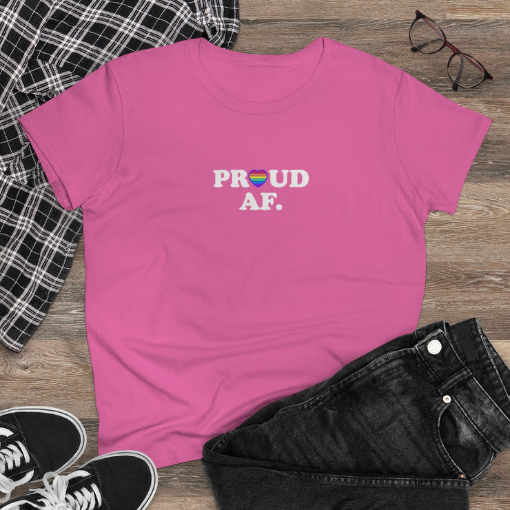 Proud AF Heart Love Pride Month Women's Heavy Cotton Tee